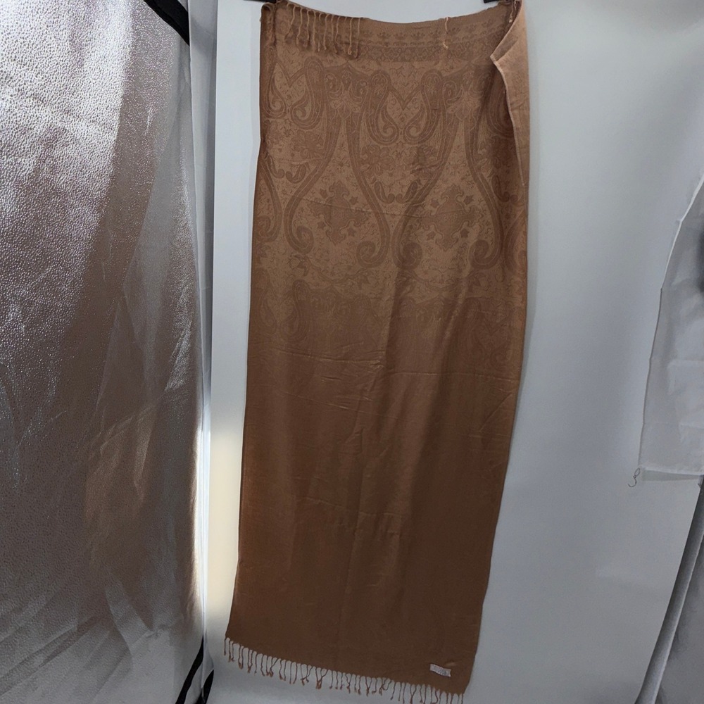 Gift Fm. Jerusalem 100% Cashmere Paisley Pashmina Shawl Scarf Camel Brown Luxury